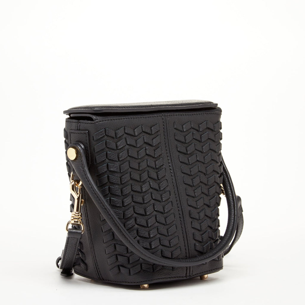 Woven Leather Bucket Bag Quilted Black Crossbody Purse Women's Handbag
