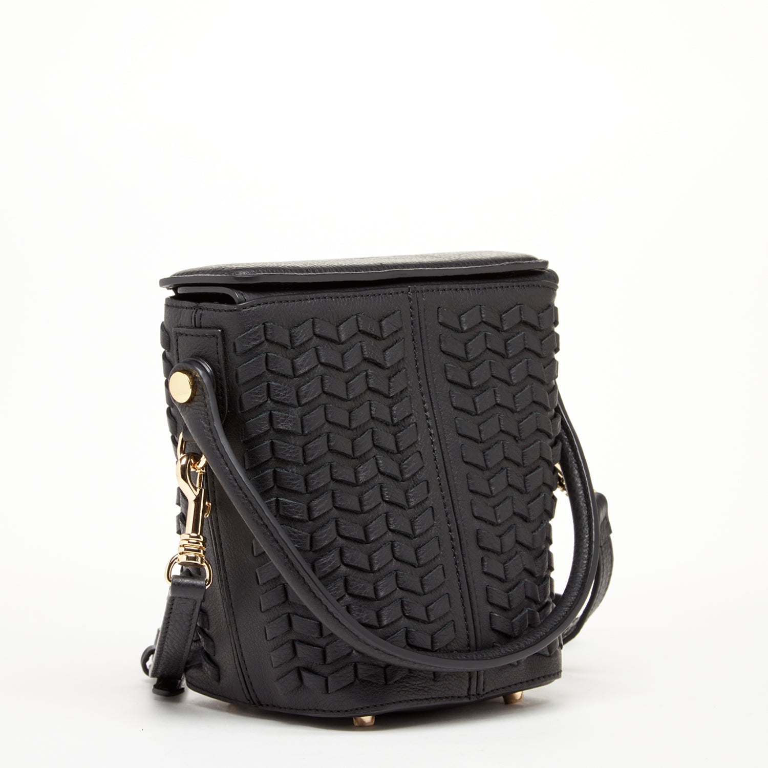 Woven Leather Bucket Bag Quilted Black Crossbody Purse Women's Handbag