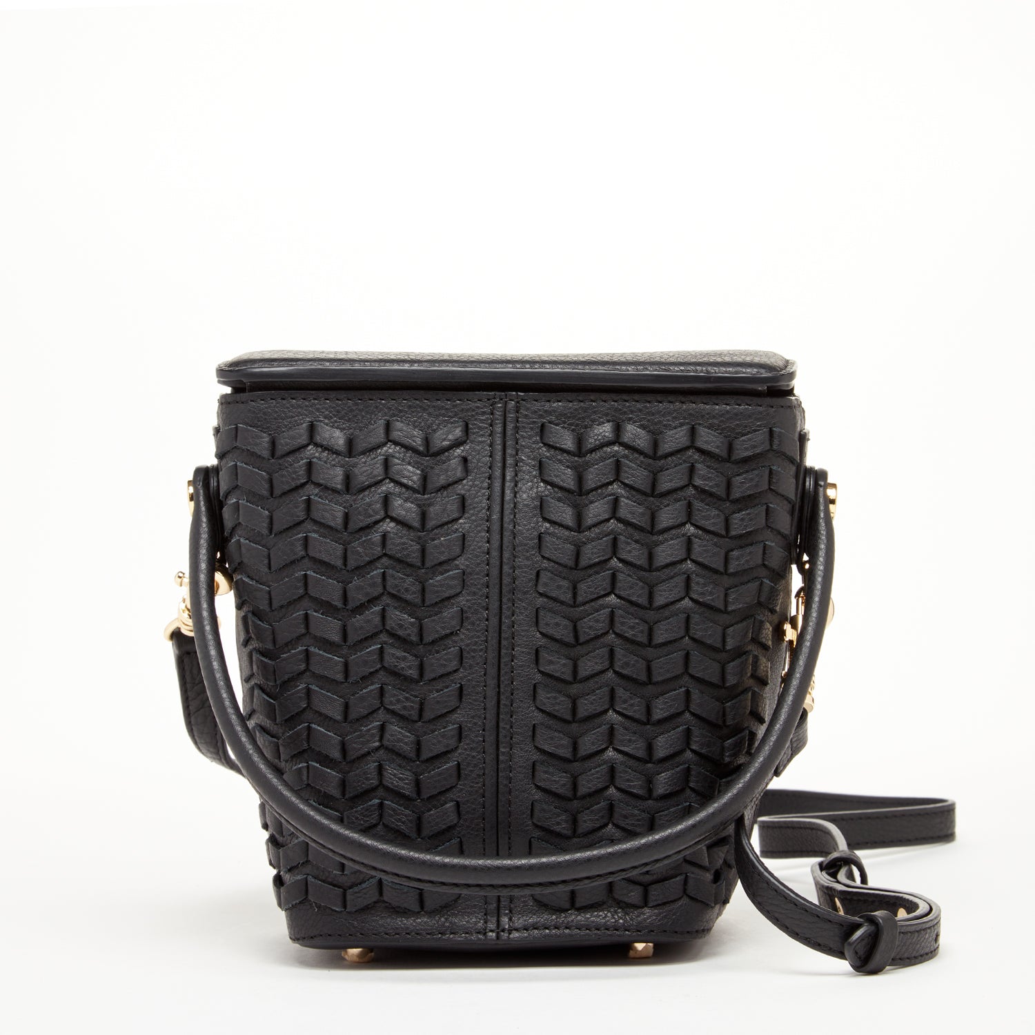 Woven Leather Bucket Bag Quilted Black Crossbody Purse Women's Handbag