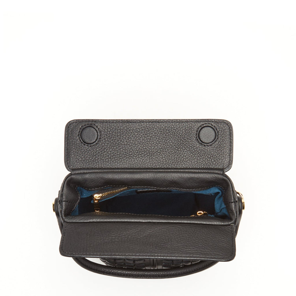 Woven Leather Bucket Bag Quilted Black Crossbody Purse Women's Handbag