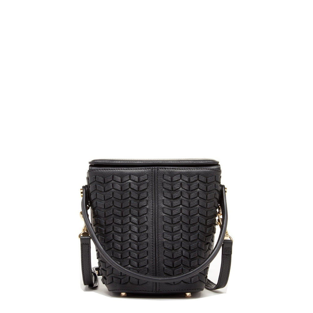 Woven Leather Bucket Bag Quilted Black Crossbody Purse Women's Handbag