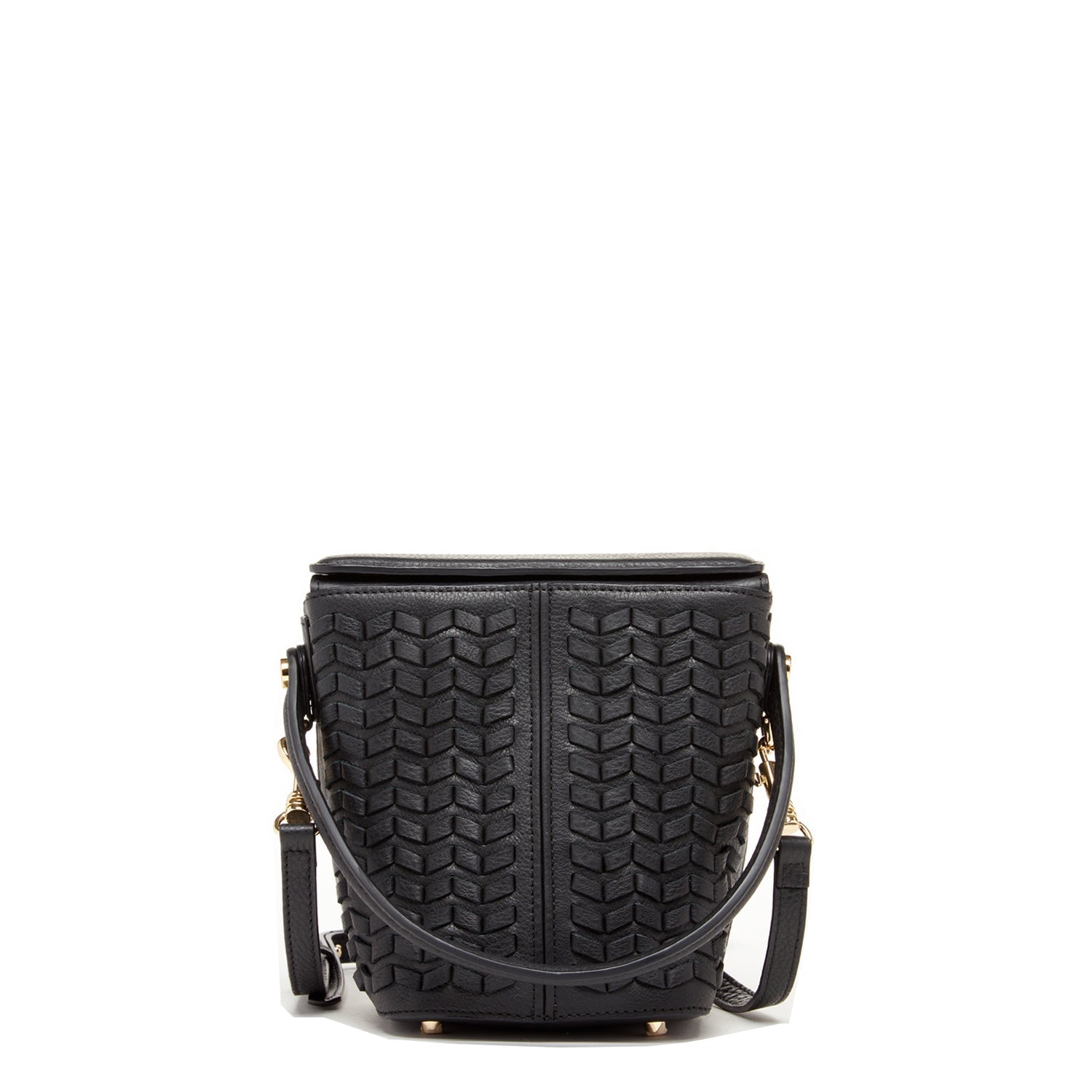 Woven Leather Bucket Bag Quilted Black Crossbody Purse Women's Handbag