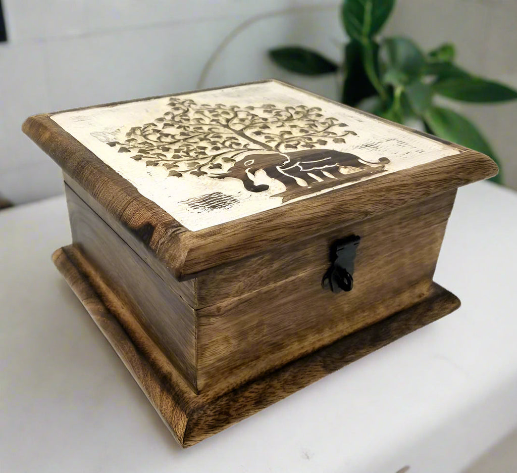 Trunk andTranquility Wooden Keepsake Box (7" x 7")