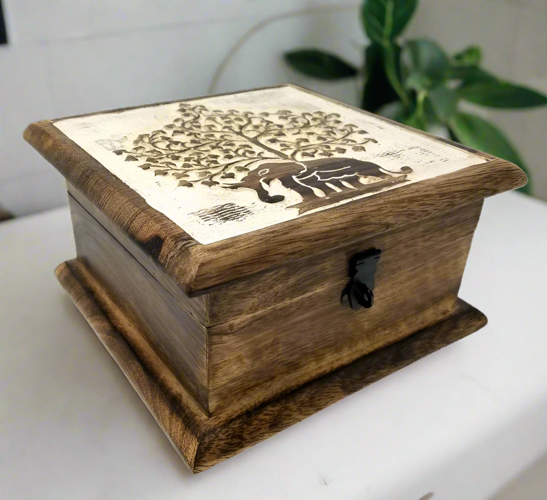 Trunk andTranquility Wooden Keepsake Box (7" x 7")