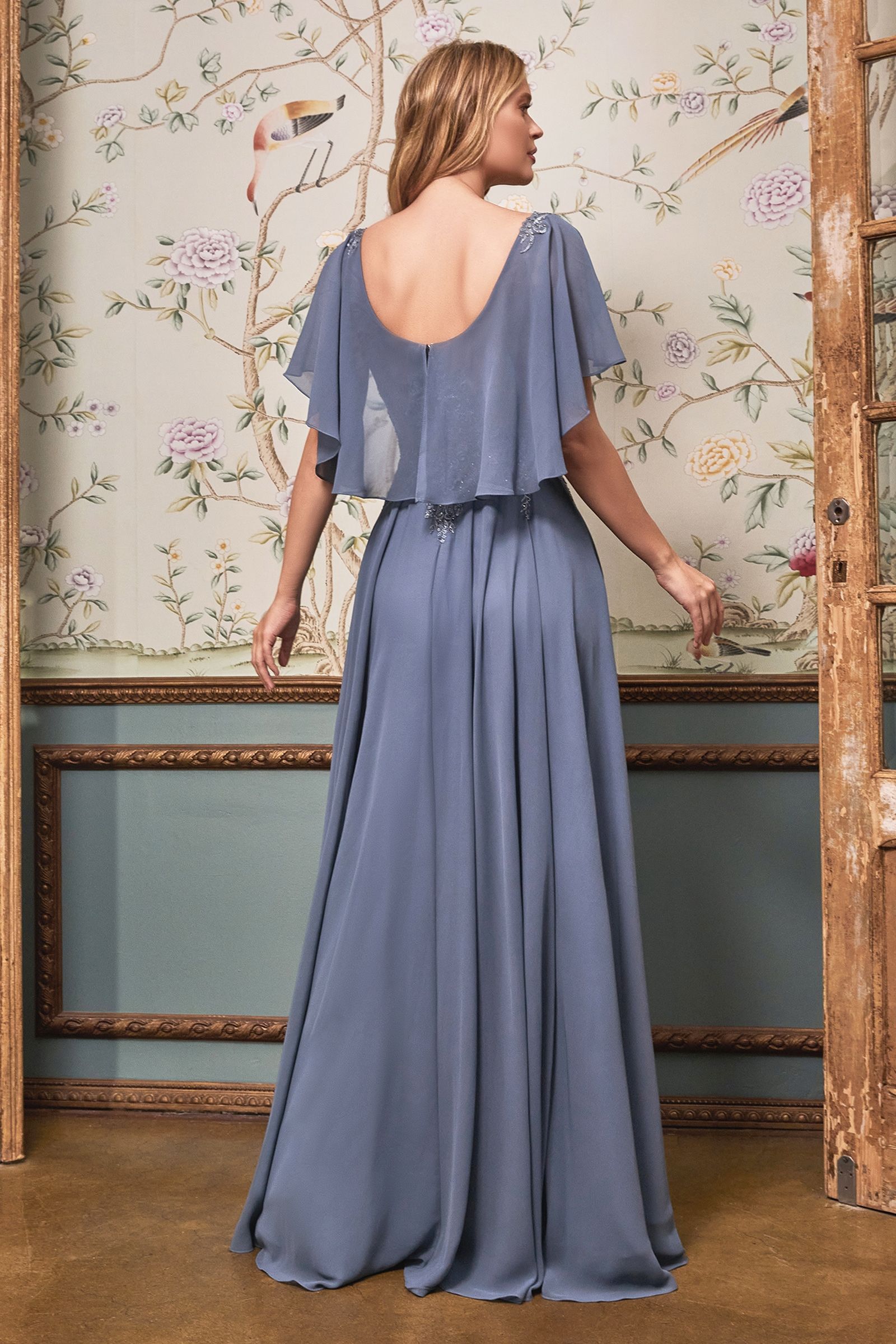 A-Line Chiffon Gown With Caplet