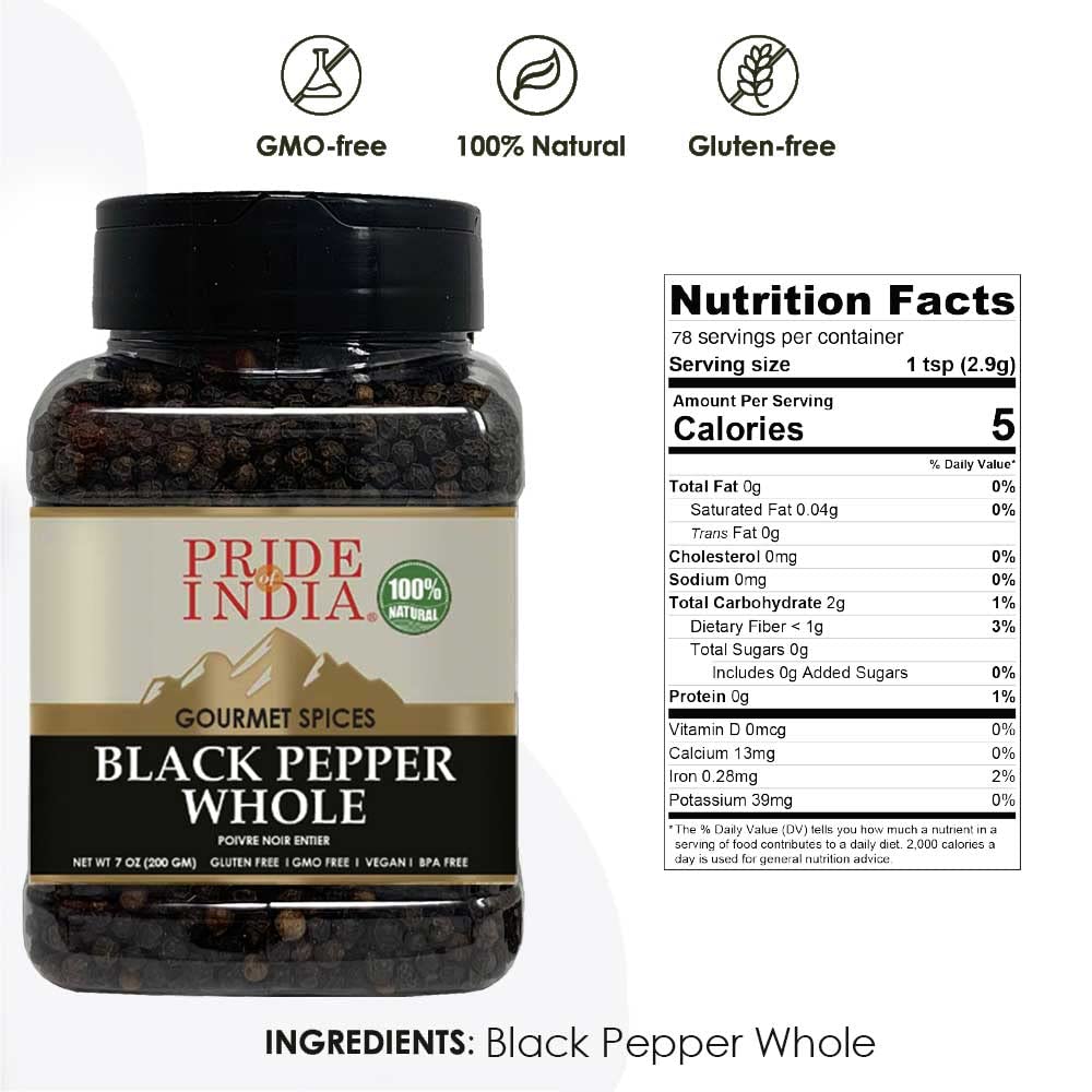 Black Peppercorn Whole – Gourmet & Culinary Spice - 8 oz